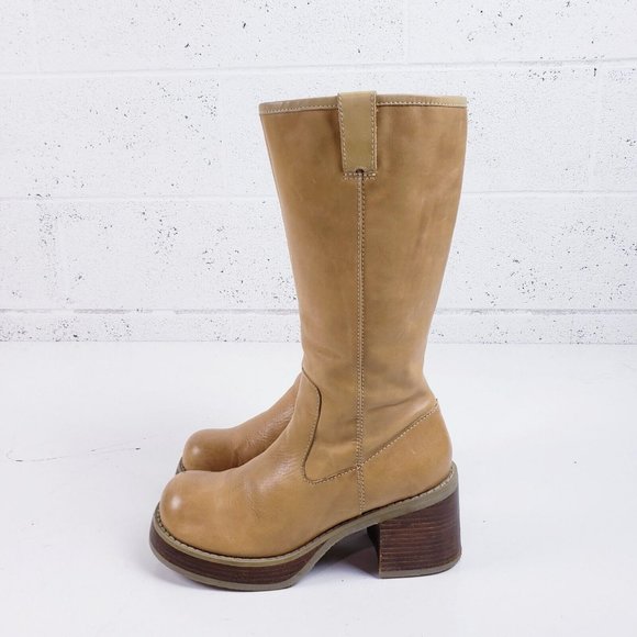 Candies Vintage Y2K 90s Chunky Heel Platform Camel Banana Suede Leather Size 9 - Picture 2 of 11